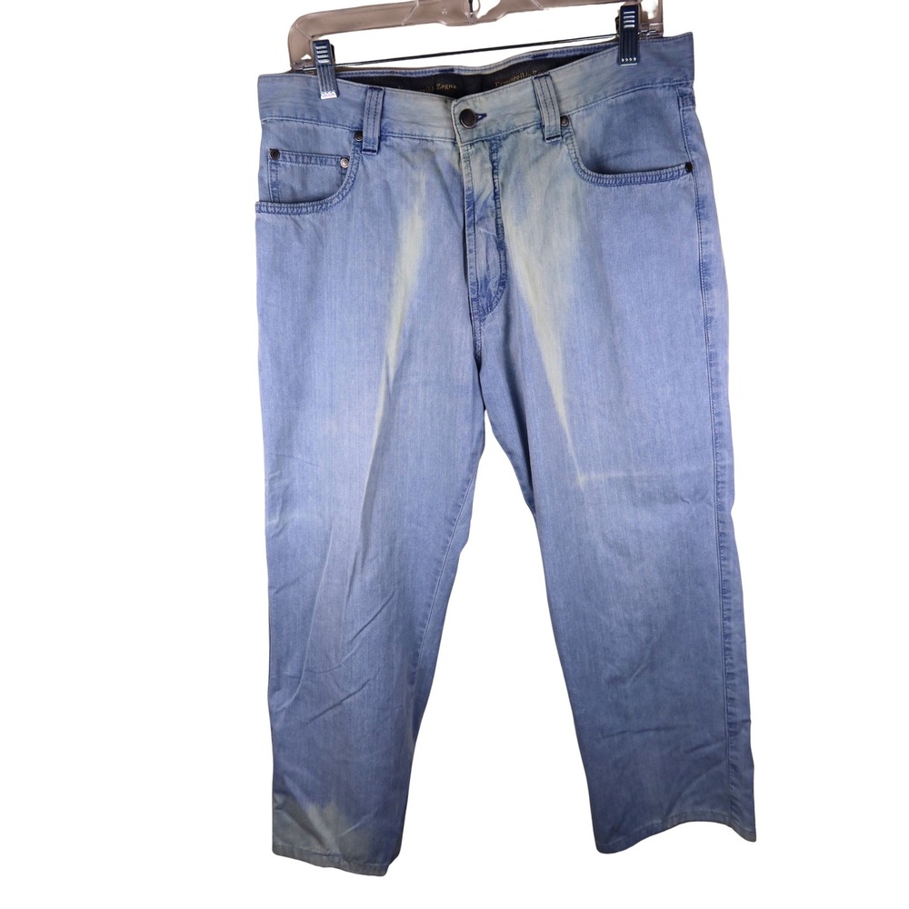 Ermenegildo Zegna Mens Light Wash Straight Leg Denim Jeans Made in Italy